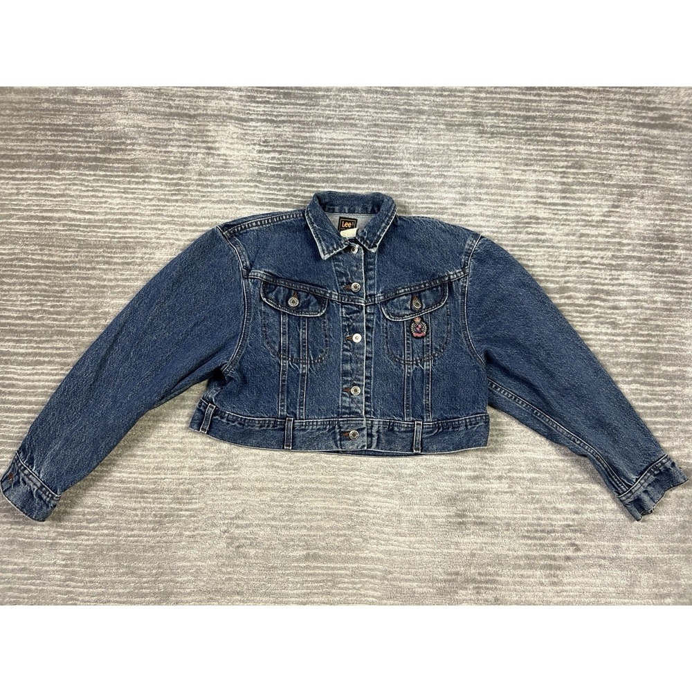 Lee Jean Jacket‎ Womens Large Blue Dark Wash Denim Stretch Cotton Blend